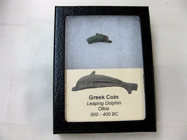 Greek-Leaping-Dolphin-Coin-1.jpg | Fossils for Sale Genuine 500 – 400 BC in Age Ancient Greek Dolphin Coin From Olbia For Sale #1