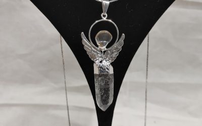 Quartz Crystal Pendant Angel With Rose Quartz #2