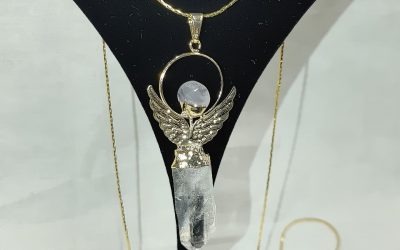 Quartz Crystal Pendant Angel With Rose Quartz #4