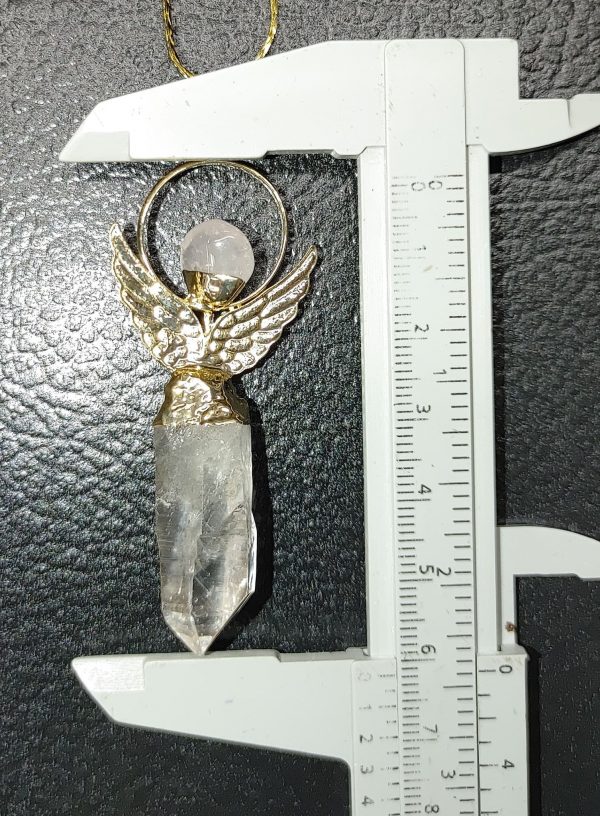 Quartz Crystal Pendant Angel With Rose Quartz #4 - Image 2