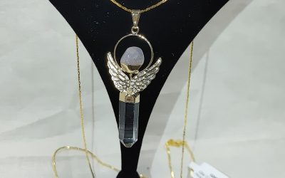 Quartz Crystal Pendant Angel With Rose Quartz #5