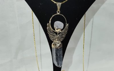 Quartz Crystal Pendant Angel With Rose Quartz #6