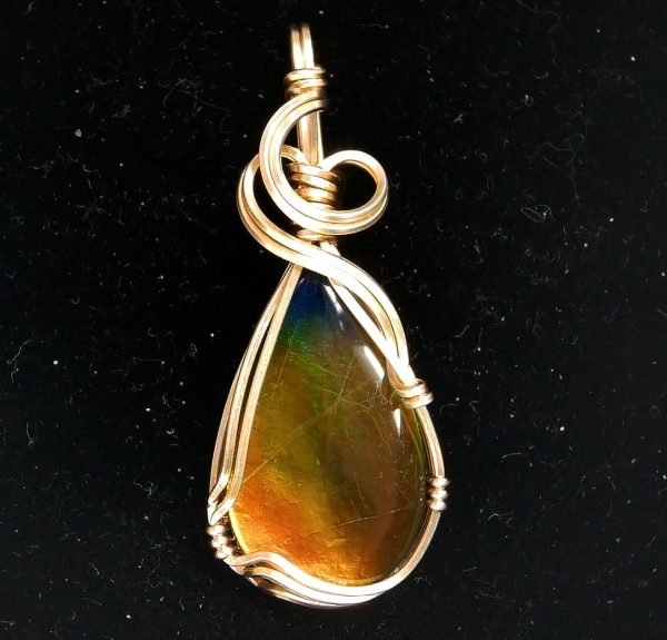 Gem Ammolite Pendant 14k Gold Wire Wrapped 2 | Fossils for Sale General Gem Ammolite Pendant 14k Gold Wire Wrapped From Canada For Sale #2