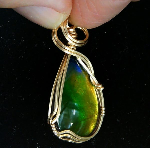 Gem Ammolite Pendant 14k Gold Wire Wrapped 2a | Fossils for Sale General Gem Ammolite Pendant 14k Gold Wire Wrapped From Canada For Sale #2a