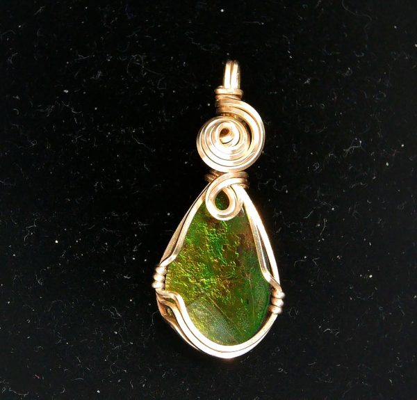 Gem Ammolite Pendant 14k Gold Wire Wrapped 3 | Fossils for Sale General Gem Ammolite Pendant 14k Gold Wire Wrapped From Canada For Sale #3