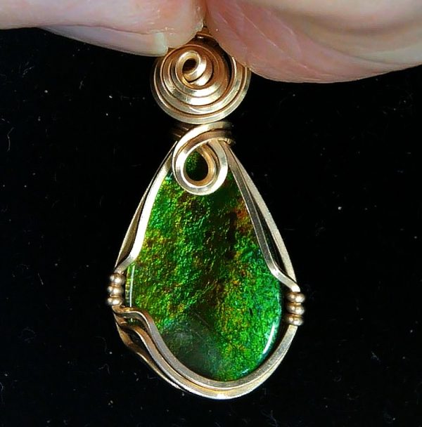 Gem Ammolite Pendant 14k Gold Wire Wrapped 3a | Fossils for Sale General Gem Ammolite Pendant 14k Gold Wire Wrapped From Canada For Sale #3a