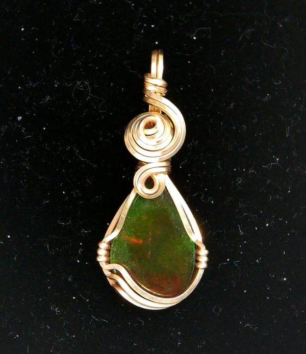 Gem Ammolite Pendant 14k Gold Wire Wrapped 4 | Fossils for Sale General Gem Ammolite Pendant 14k Gold Wire Wrapped From Canada For Sale #4
