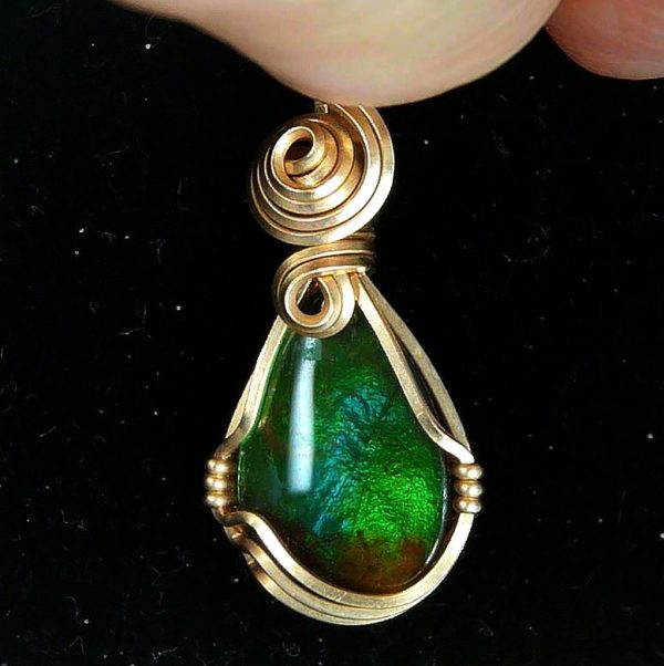Gem Ammolite Pendant 14k Gold Wire Wrapped 4a | Fossils for Sale General Gem Ammolite Pendant 14k Gold Wire Wrapped From Canada For Sale #4a