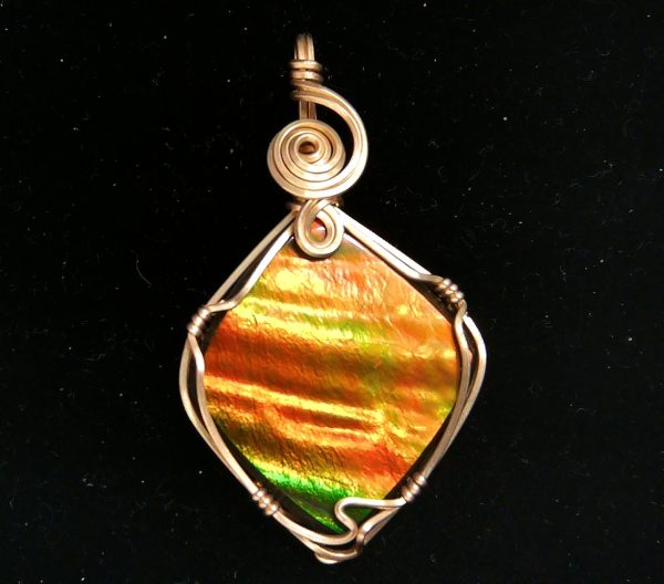 Gem Ammolite Pendant 14k Gold Wire Wrapped 5 | Fossils for Sale General Gem Ammolite Pendant 14k Gold Wire Wrapped From Canada For Sale #5