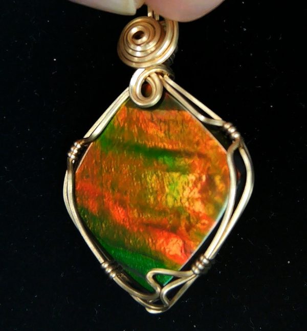 Gem Ammolite Pendant 14k Gold Wire Wrapped 5a | Fossils for Sale General Gem Ammolite Pendant 14k Gold Wire Wrapped From Canada For Sale #5a