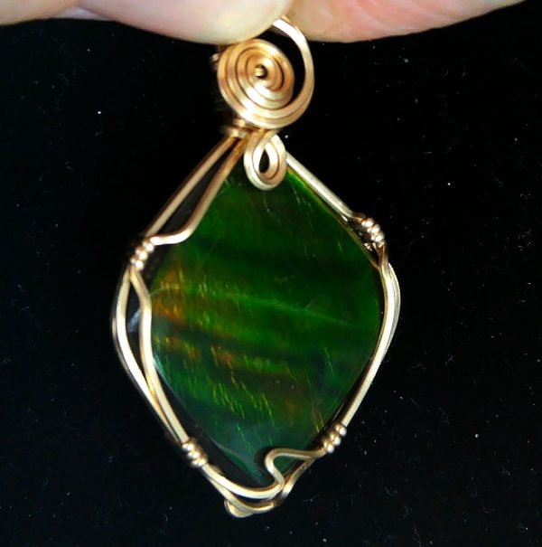 Gem Ammolite Pendant 14k Gold Wire Wrapped 5b | Fossils for Sale General Gem Ammolite Pendant 14k Gold Wire Wrapped From Canada For Sale #5b