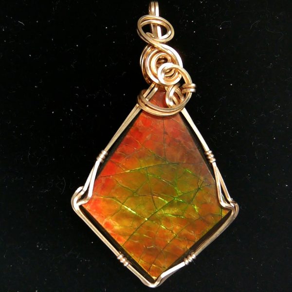 Gem Ammolite Pendant 14k Gold Wire Wrapped 6 | Fossils for Sale General Gem Ammolite Pendant 14k Gold Wire Wrapped From Canada For Sale #6
