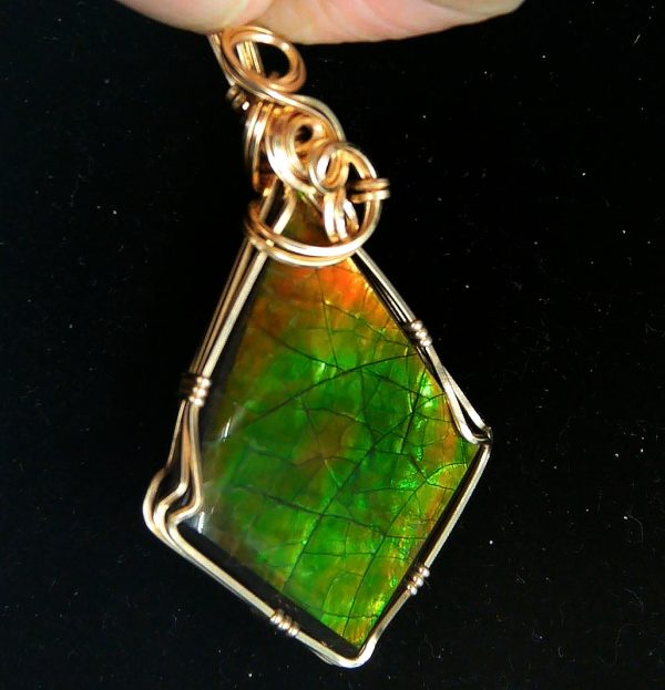 Gem Ammolite Pendant 14k Gold Wire Wrapped 6a | Fossils for Sale General Gem Ammolite Pendant 14k Gold Wire Wrapped From Canada For Sale #6a