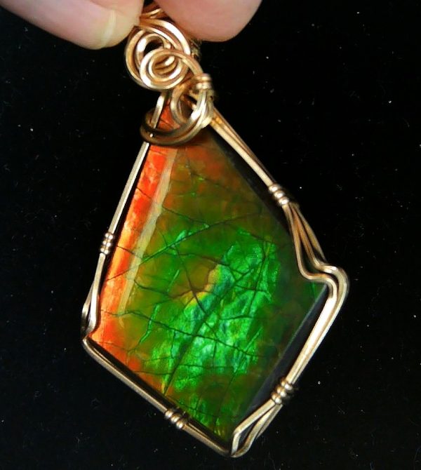 Gem Ammolite Pendant 14k Gold Wire Wrapped 6b | Fossils for Sale General Gem Ammolite Pendant 14k Gold Wire Wrapped From Canada For Sale #6b