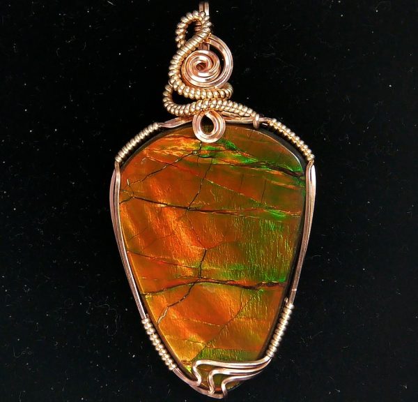 Gem Ammolite Pendant 14k Gold Wire Wrapped 7 | Fossils for Sale General Gem Ammolite Pendant 14k Gold Wire Wrapped From Canada For Sale #7