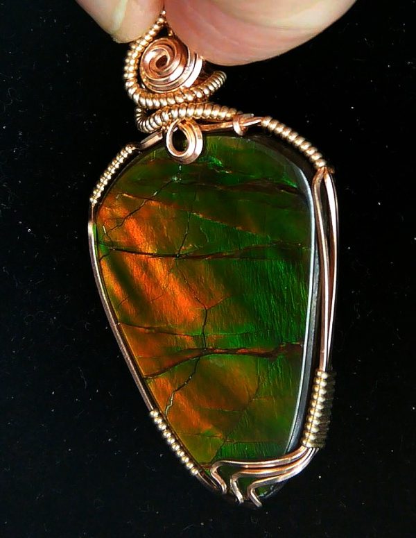 Gem Ammolite Pendant 14k Gold Wire Wrapped 7b | Fossils for Sale General Gem Ammolite Pendant 14k Gold Wire Wrapped From Canada For Sale #7b