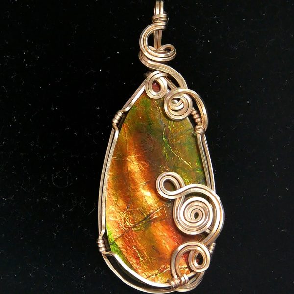 Gem Ammolite Pendant 14k Gold Wire Wrapped 8 | Fossils for Sale General Gem Ammolite Pendant 14k Gold Wire Wrapped From Canada For Sale #8