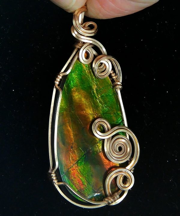 Gem Ammolite Pendant 14k Gold Wire Wrapped 8a | Fossils for Sale General Gem Ammolite Pendant 14k Gold Wire Wrapped From Canada For Sale #8a