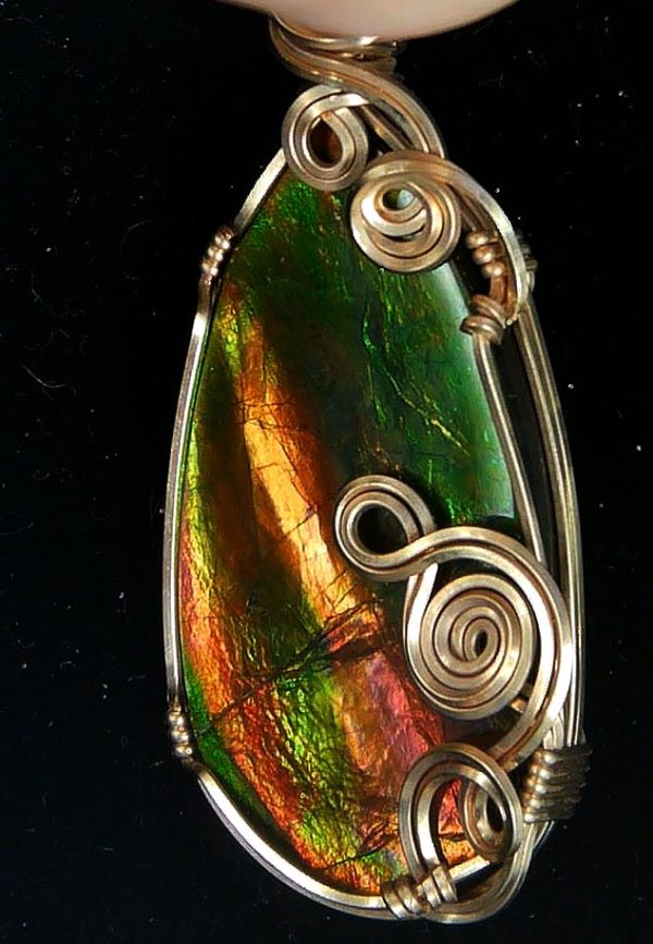 Gem Ammolite Pendant 14k Gold Wire Wrapped 8b | Fossils for Sale General Gem Ammolite Pendant 14k Gold Wire Wrapped From Canada For Sale #8b