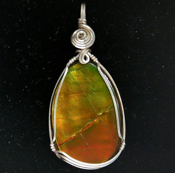 Gem Ammolite Pendant Argentium Silver Wire Wrapped 2 | Fossils for Sale General Gem Ammolite Pendant Argentium Silver Wire Wrapped From Canada For Sale #2