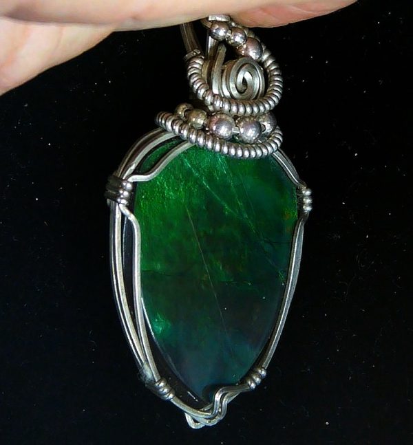 Gem Ammolite Pendant Argentium Silver Wire Wrapped 3a | Fossils for Sale General Gem Ammolite Pendant Argentium Silver Wire Wrapped From Canada For Sale #3a