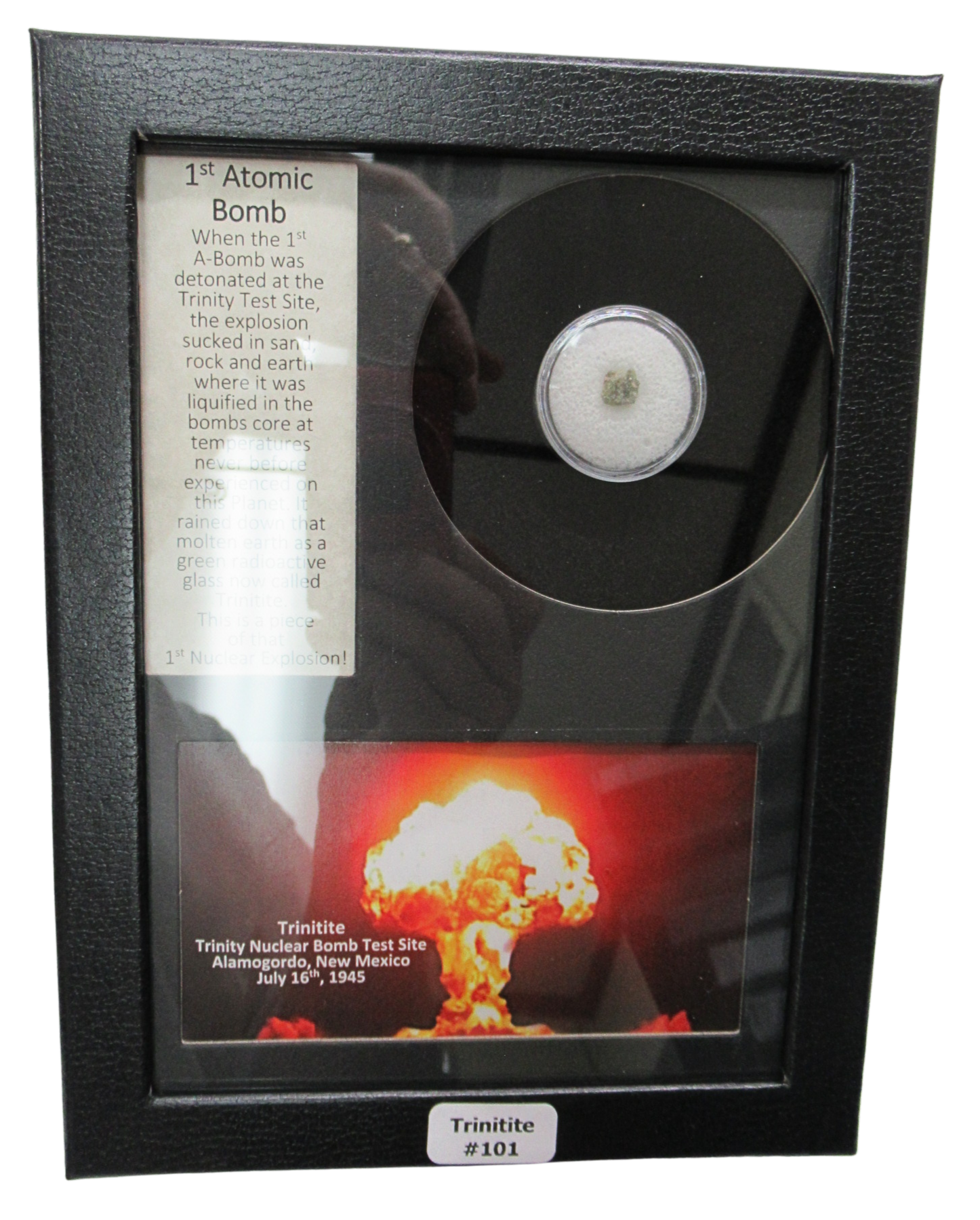 Trinity Atomic Glass For Sale Genuine Atomic Bomb Glass 101 | Fossils for Sale Genuine Trinitite Atomic Bomb Glass in Frame for Sale from New Mexico #101