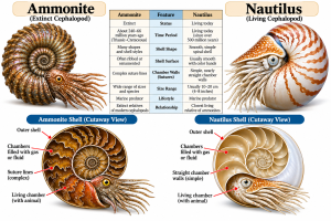 Ammonite compared to Nautilus